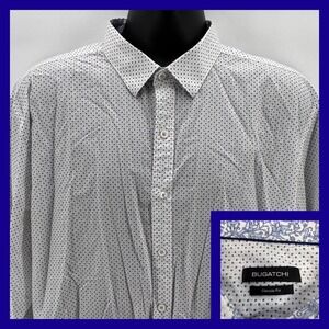 Bugatchi Mens Dress Shirt XL Classic Fit Flip Cuff Blue Pattern Animals